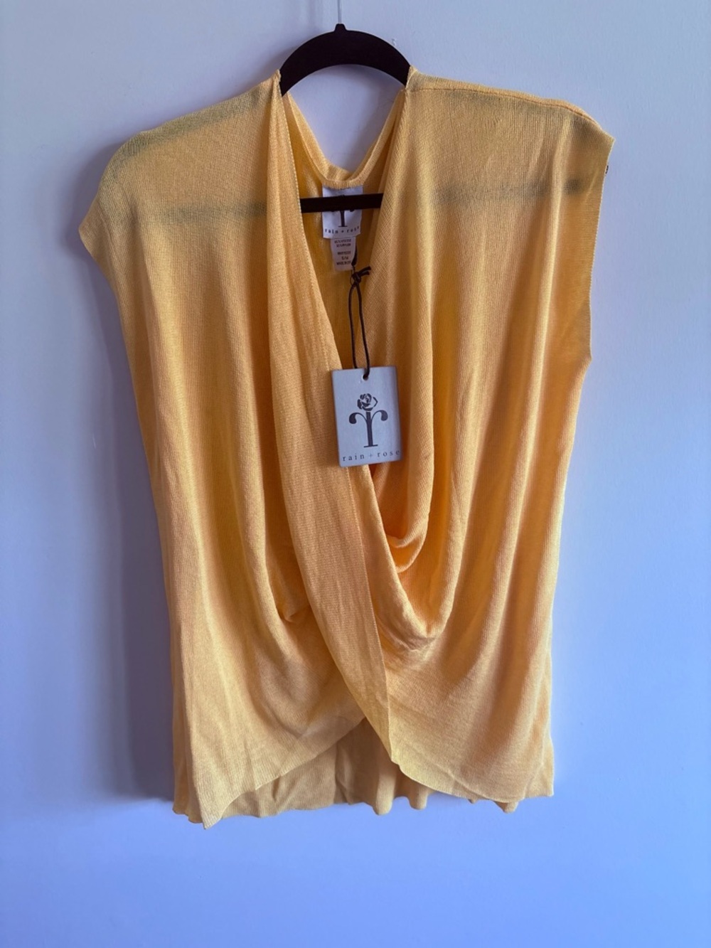 Rain + Rose Drape Front Sleeveless Top in Yellow